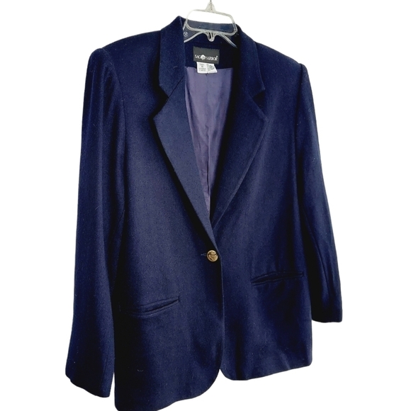 VTG Blazer 100% Pure Wool Navy Blue Gold Single Button Fully Lined 90s Jacket - Picture 2 of 9